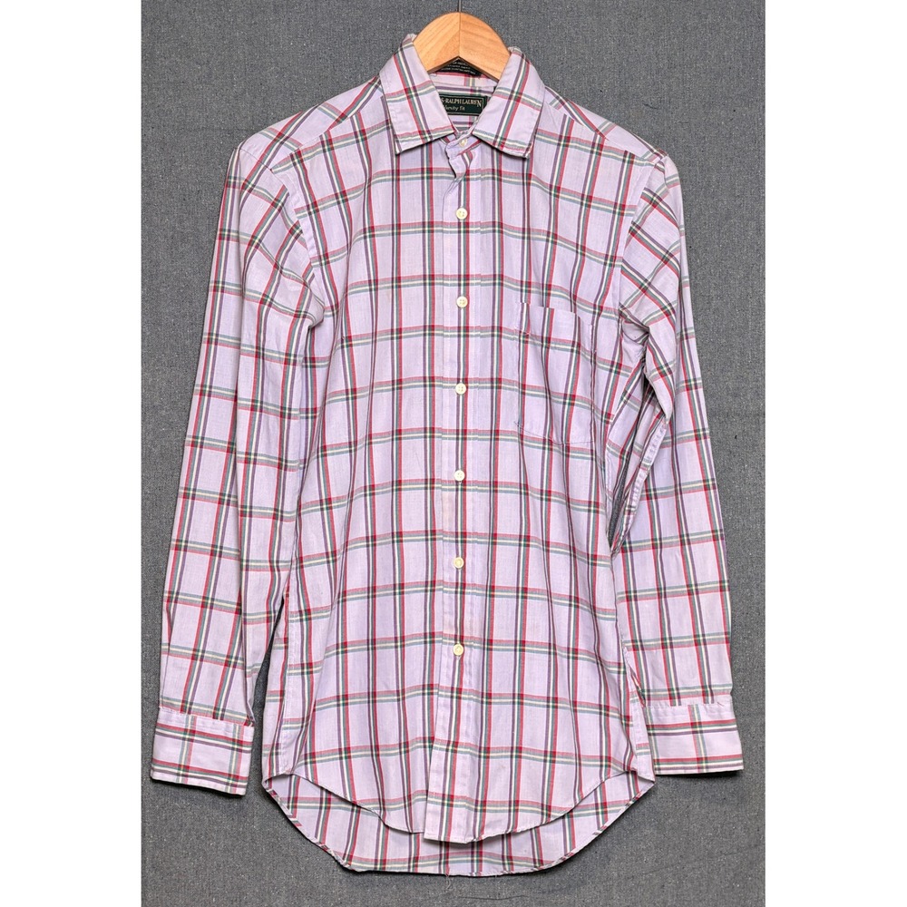 Chaps Ralph Lauren Varsity Fit Plaid Dress Shirt Mens 14.5 32-33 Purple